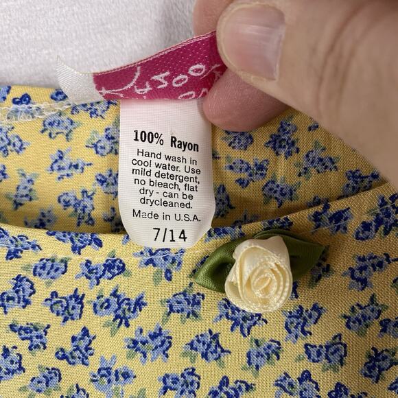 Roody Kazoody Girls Dress Sz 7 Yellow Blue Floral Boho Asymmetrical Hem Vtg 90s - Picture 6 of 8
